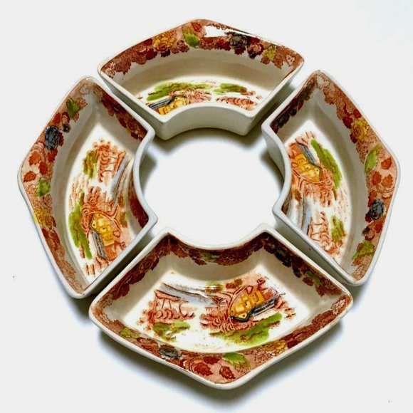 intage Relish Dish Divided Circle China Set 1950s